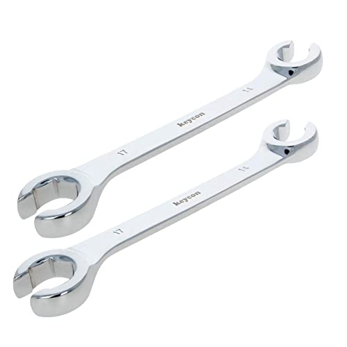 Auniwaig 14mm x 17mm Flare Nut Wrench 0.55 x 0.67 Inch Metric Double Open End Geardrive Flare Nut Wrench for Removing Replacing Nuts 2 Pcs - size: 14x17mm
