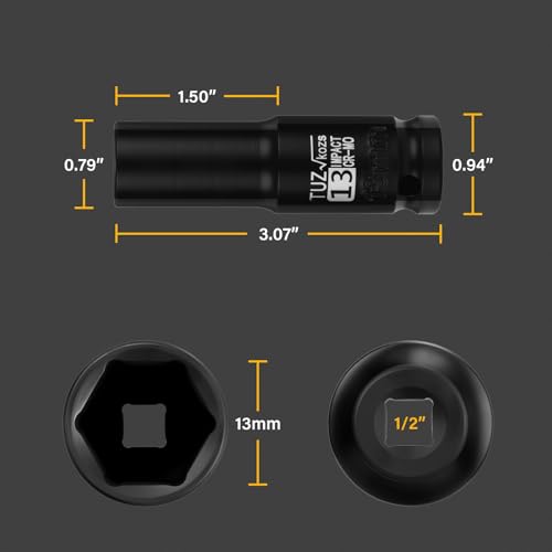 1/2 Inch Drive 13mm Deep Metric 6 Point CR-MO Impact Socket | Radius Corner Design,Square Chamfered Opening,Axle Nut Impact Grade Socket for Easy Removal - size: 1/2” Drive 13mm Deep, style: 1/2" Drive Deep Socket