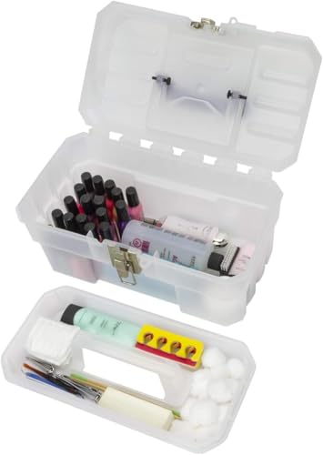 Akro-Mils 14-Inch Plastic Toolbox with Removable Tray, Steel Latch & Padlock Eye, Industrial-Grade Storage Box for Hobby Supplies, Crafts, and Tools, 14" x 8" x 8", Made in USA, Clear (09514) - size: 1-Pack