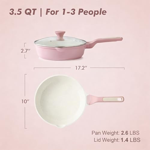 SENSARTE Nonstick Ceramic Skillet with Lid 10-inch, 3.5QT Non Toxic Deep Frying Pan, Saute Pan with Lid, Stay-cool Handle, Healthy Cooking Pot, Induction Compatible, Pink - color: Sakura Pink, size: 10-inch/3.5QT