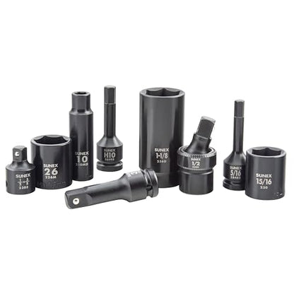 SUNEX 26102 1/2" Drive SAE & Metric 6 Point Standard & Deep & Hex Bit Master Impact & Bit Socket Set, 102-Piece - size: 102-piece SAE/Metric