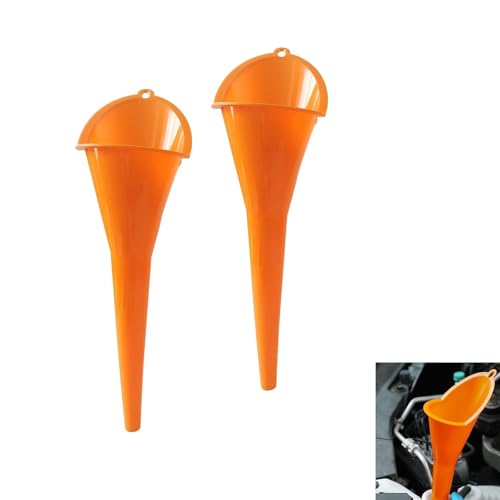 2 PCS Oil Funnel, Automotive Multi-Function Long Neck Fuel Funnel, Plastic Anti-Spill Engine Funnel for Filling Engine Oils, Water, Diesel Fuel, Kerosene and Other Liquids (Orange) - color: Orange