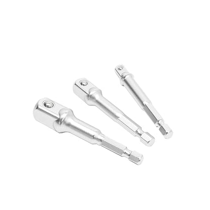 HB 3-Piece Socket Adapter Set AAM001-U | 1/4" Hex Shank Impact Driver Drill Adapters | 1/4", 3/8", 1/2" Drive | Chrome Vanadium Steel with Spring-Loaded Detent Ball | Professional Tools Made in Taiwan - size: 1/2" & 3/8" & 1/4" DR.