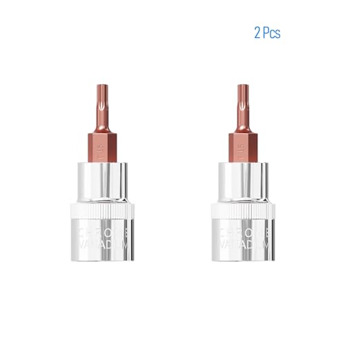 2PCS 3/8" Drive T15 Torx Bit Socket, S2 Steel Bits, Heat Treated CR-V Steel Star Sockets 1.9" Length - size: T15