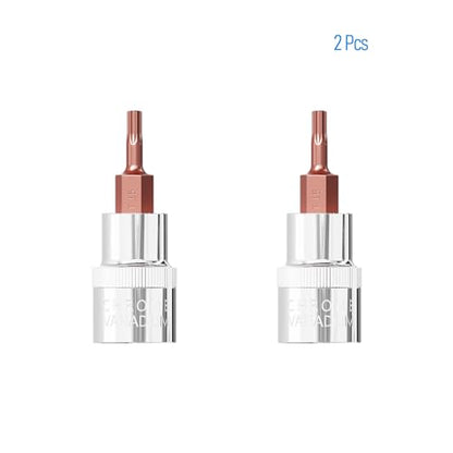 2PCS 3/8" Drive T15 Torx Bit Socket, S2 Steel Bits, Heat Treated CR-V Steel Star Sockets 1.9" Length - size: T15