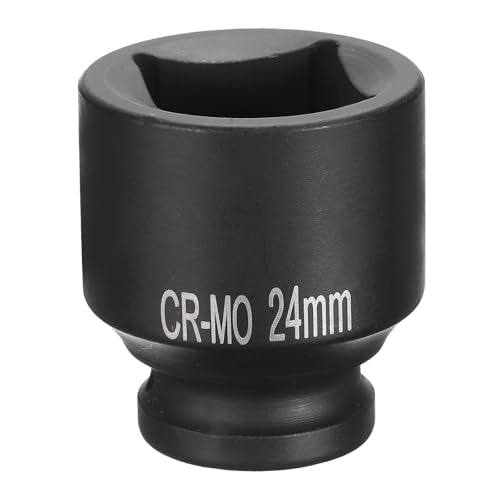 HARFINGTON 4 Point Square Socket 1/2" Drive 24mm Metric Square Impact Socket CR-MO Blackening Standard Wheel Sockets Pneumatic Socket Tool for Auto Repair Mechanical Maintenance Home Use - size: 24mm