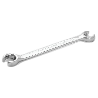 Performance Tool W30415 15 mm x 17 mm Metric Flare Nut Wrench | Automotive brake and fuel line tube wrench. 15-degree offset. Polished chrome alloy steel resists corrosion - size: 15mm x 17mm Flare Nut Wrench