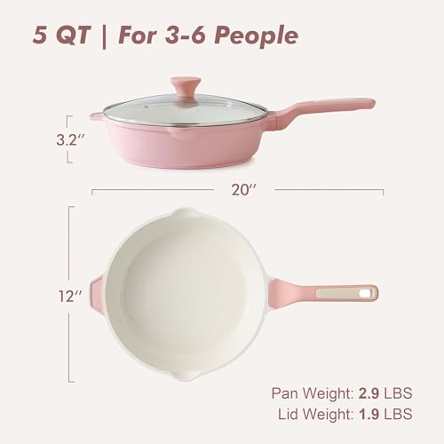 SENSARTE Nonstick Skillet with Lid 12-inch, 5QT Ceramic Deep Frying Pan, Non Toxic Saute Pan with Lid, Healthy Dishwasher Safe Cooking Pot, Induction Pan with Stay-cool Handle, Pink - color: Sakura Pink, size: 12-inch/5QT