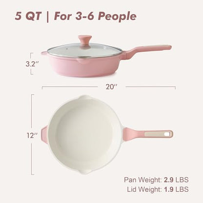 SENSARTE Nonstick Skillet with Lid 12-inch, 5QT Ceramic Deep Frying Pan, Non Toxic Saute Pan with Lid, Healthy Dishwasher Safe Cooking Pot, Induction Pan with Stay-cool Handle, Pink - color: Sakura Pink, size: 12-inch/5QT