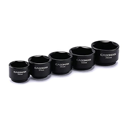 CASOMAN 5 Pieces 3/8" Drive Low Profile Oil Filter Socket Set, Oil Filter Cap Remover and Installer Tool Set, 6 Point, 24mm 27mm, 29mm, 32mm, 36mm, CR-V