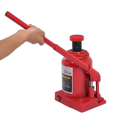 mignonnememe 50 Ton Low Profile Welded Bottle Jack, Hydraulic Jack for Lifting Trucks, Heavy Equipment, 10.23in Body Height, 110,231 lbs Capacity, Red