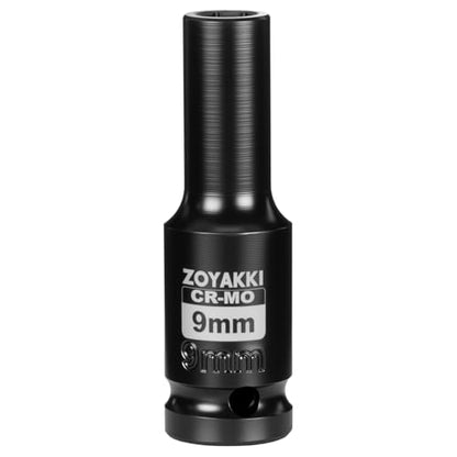 9mm Socket 1/2" Drive Deep 6 Pt CR-MO Metric Impact Socket for Axle Shaft Nut Removal - size: 9mm, style: 1/2" Drive Deep