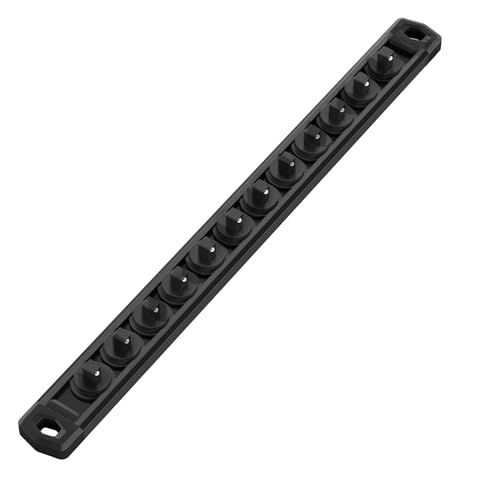WORKPRO Magnetic Socket Organizer, Heavy Duty 1/4-Inch Drive Socket Rail | 1 Piece Socket Holder with 12 Spots, Aluminum Alloy, Rotatable & Movable Clips, Efficient Organization - color: Black, size: 1/4" DR