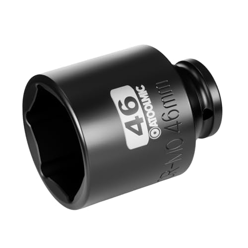 1/2 Inch Drive x 46mm Deep 6PT CR-MO Impact Socket for Removing Axle nut | Metric Socket,6-Point Radius Corner Design,Two Size Markings,Square Chamfered Opening,For Removal of Axle Nut - size: 46 mm, style: 1/2" Drive Deep Socket
