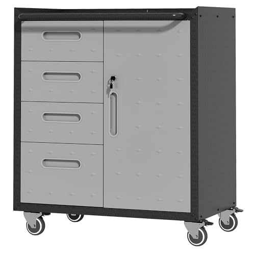 IKIMI Mobile Tool Storage Cabinet with 4 Drawers and 1 Door,Heavy Duty Rolling Tool Chest for Garage Organization,Metal Storage Cabinets on Wheels,Assembly Required - color: Black & Gray, style: 4 drawers and 1 door