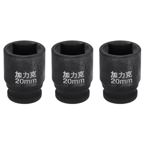 HARFINGTON 3pcs 4 Point Square Socket 1/2" Drive 20mm Metric Square Impact Socket CR-V Blackening Standard Wheel Sleeve Pneumatic Sleeve Tool for Auto Repair Mechanical Maintenance Home Use - size: 20mm