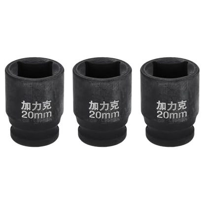 HARFINGTON 3pcs 4 Point Square Socket 1/2" Drive 20mm Metric Square Impact Socket CR-V Blackening Standard Wheel Sleeve Pneumatic Sleeve Tool for Auto Repair Mechanical Maintenance Home Use - size: 20mm
