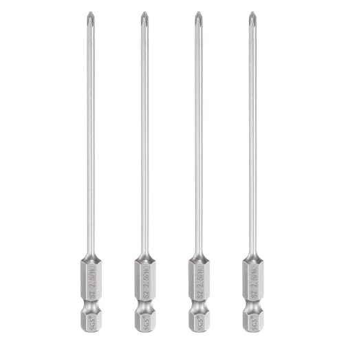HARFINGTON 4pcs #0 Phillips Screwdriver Bit PH0 1/4" Hex Shank 4.3" (110mm) Long 0.1" Rod Magnetic Cross Head Drill Bits S2 Steel Industrial Screw Driver Bit for Electric Power Tools, Gray - size: PH0 x 4.3" x 0.1"
