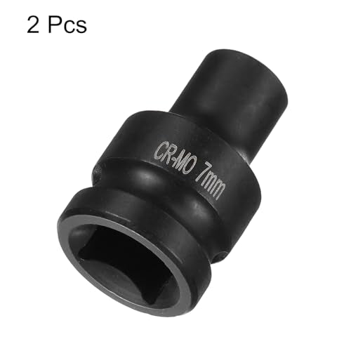 HARFINGTON 2pcs 4 Point Square Socket 1/2" Drive 7mm Metric Square Impact Socket CR-MO Blackening Standard Wheel Sockets Pneumatic Socket Tool for Auto Repair Mechanical Maintenance Home Use - size: 7mm