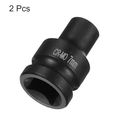 HARFINGTON 2pcs 4 Point Square Socket 1/2" Drive 7mm Metric Square Impact Socket CR-MO Blackening Standard Wheel Sockets Pneumatic Socket Tool for Auto Repair Mechanical Maintenance Home Use - size: 7mm