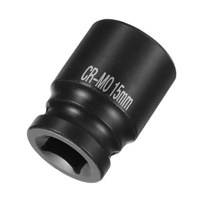 HARFINGTON 4 Point Square Socket 1/2" Drive 15mm Metric Square Impact Socket CR-MO Blackening Standard Wheel Sockets Pneumatic Socket Tool for Auto Repair Mechanical Maintenance Home Use - size: 15mm