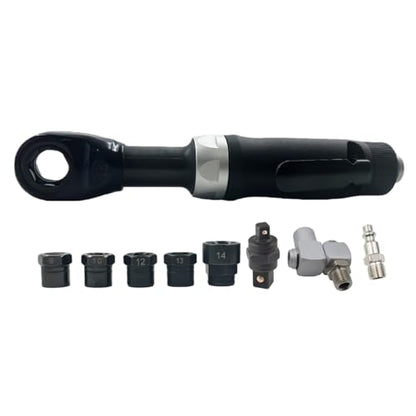 WILIN Pneumatic Ratchet Wrench Thru-Hole For Tight Spaces Autobody Repair | Remove Install Bolts Fasteners ,Ratchet Socket Set (8mm/10mm/12mm/13mm/14mm) ,with 3/8" 1/4" Square Adapter - style: wrench with 3/8" 1/4" square adapter