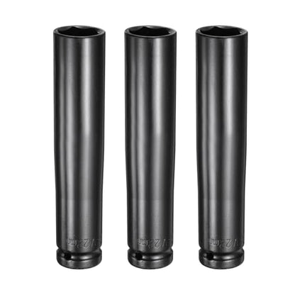 HARFINGTON 3pcs 6-Point Deep Impact Socket 1/2" Drive 22mm Metric Socket 5.7" (145mm) Extra Long Heat-Treated 45# Steel for Home Auto Spindle Axle Hex Nuts Bolts Repair, Black - size: 22mm + 5.7" Long