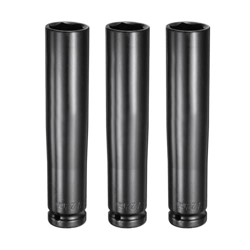 HARFINGTON 3pcs 6-Point Deep Impact Socket 1/2" Drive 22mm Metric Socket 5.7" (145mm) Extra Long Heat-Treated 45# Steel for Home Auto Spindle Axle Hex Nuts Bolts Repair, Black - size: 22mm + 5.7" Long