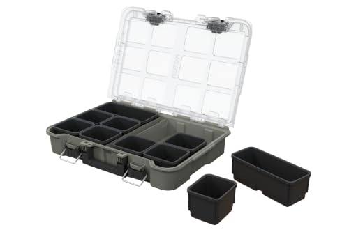 Keter Stack N' Roll Tool Organizer, Portable Small Parts Organizer with Removable Bins, Clear Lid, Lockable Storage Case for Screws, Nails, Fasteners & Hardware, Stackable Modular Tool Storage - color: Olive Green, size: Tool Organizer