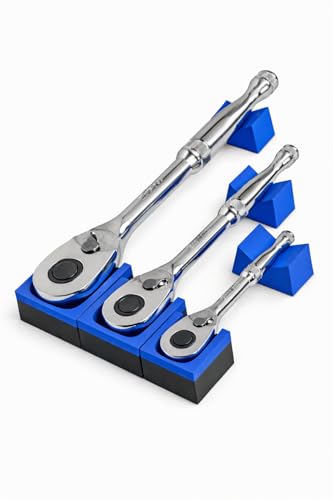 Modular Ratchet Organizer Kit Set with Strong Magnet – 3-Piece (1/4”, 3/8”, 1/2”) | Heavy-Duty Magnetic Socket Wrench Holder for Garage & Workshop (TOOLS NOT INCLUDED) (BLUE) - color: Blue