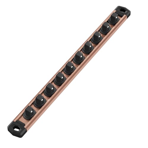 WORKPRO Magnetic Socket Organizer, Heavy Duty 3/8-Inch Drive Socket Rail | 1 Piece Socket Holder with 10 Spots, Aluminum Alloy, Rotatable & Movable Clips, Efficient Organization - color: Champagne, size: 3/8" DR