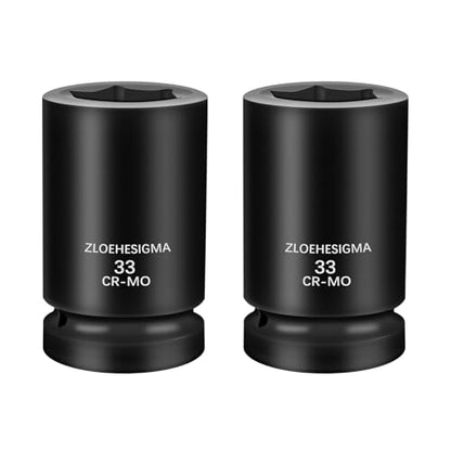 2 PCS 1-Inch Drive 33mm Deep Impact Socket Set,6-Point Axle Nut Socket for Easy Removal of Axle Shaft Nuts,Metric, CR-MO Steel