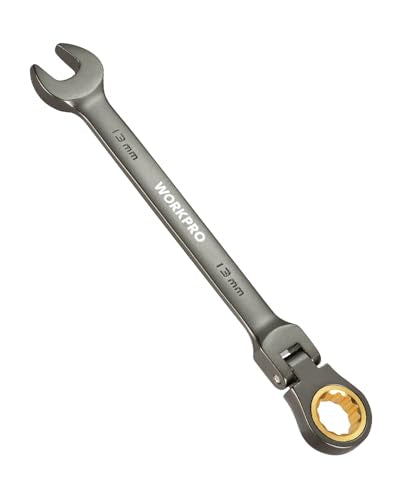 WORKPRO 13 mm Flex-Head Ratcheting Combination Wrench, Cr-V Constructed, Nickel Plating, 72-Teeth, 12 Point Design, Metric - size: 13 mm, style: Nickel Plating