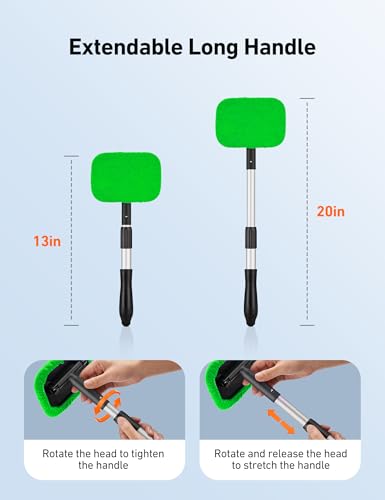 AstroAI Windshield Cleaner, Microfiber Window Cleaner with 4 Reusable Washable Large Sponge Pads, Extendable 180° Rotating Handle, Fits Cars & SUVs, Includes Spray Bottle, Green - color: Green