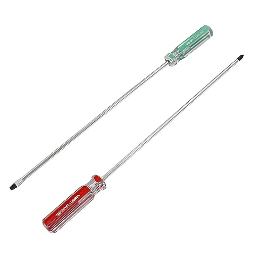 Hitefu 10 Inch Phillips and Slotted Screwdriver Set, 2PCS | Long Screwdriver, Cross Head & Flat Head, 5mm Tip, Professional Use