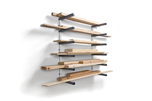 Bora 6 Level Lumber Storage Rack Wood and Garage Organization Space Saving Metal Shelf for Pipes, Boards, Plywood, and Building Materials - PBR-0620 White Gray - color: White and Gray