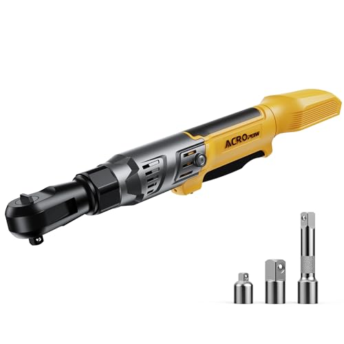 ACROPOW 3/8" Cordless Ratchet Wrench, Compatible with DEWALT 20V MAX Battery, 74Ft-Lbs Brushless Motor Electric Ratchet with Variable Speed, 1/2" & 1/4" Adapters, 3" Extension Bar (Tool Only) - size: 4 PCS