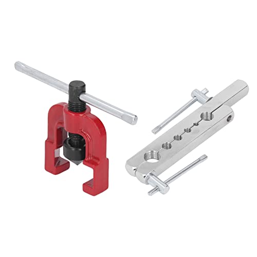 Professional Brake Line Flaring Tool Kit for Copper, Brass & Aluminum Tubing – 6-Sized Die Set (3/16" to 5/8") with Jig & Cutter