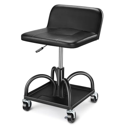 DNA Motoring Rolling Padded Seat Adjustable Height Seat 330lbs Capacity Rolling Mechanic Creeper Stool, W/Tool Storage Drawer & Tray, Black, TOOLS-00600 - style: Square Tray Black