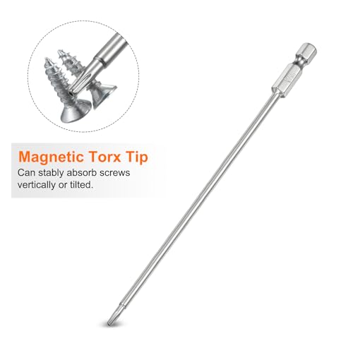 HARFINGTON 2pcs T10 Security Torx Bit 1/4" Hex Shank 6" Long S2 Steel Magnetic Tamper Resistant Star Bits Screwdriver Torx Head with Hole for Driver Drill Bits Remove Fastening Screws - size: T10
