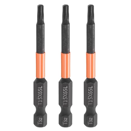 HARFINGTON 3pcs T15 Torx Head Screwdriver Bit 2.56" (65mm) Long 1/4" Hex Shank Magnetic No Hole Tamper Proof 6 Point Star Screw Driver Drill Bits Phosphate S2 Steel Industrial Power Tools - size: T15