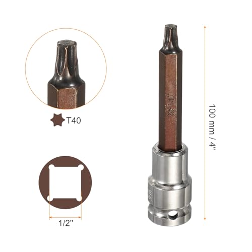 HARFINGTON Torx Bit Socket 1/2" Drive T40 S2 Steel 6 Point Head Long Screwdriver Drill Bits CR-V Steel Socket Adapter for Home Auto Axle Hex Nuts Bolts Repair - size: T40