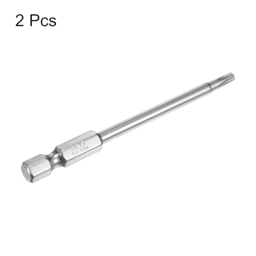 HARFINGTON 2pcs T15 Security Torx Bit 1/4" Hex Shank 3" Long S2 Steel Magnetic Tamper Resistant Star Bits Screwdriver Torx Head with Hole for Driver Drill Bits Remove Fastening Screws - size: T15