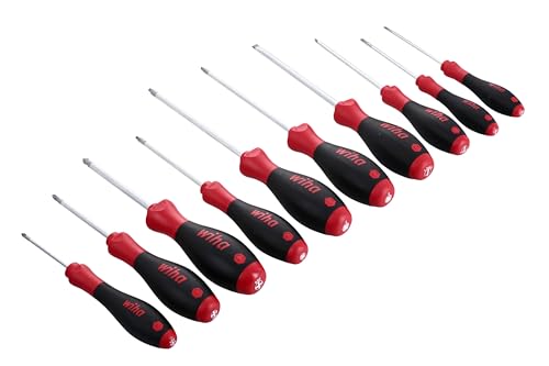 Wiha 30290 SoftFinish Grip ScrewDriver Set, Slotted 3.0-6.5, Phillips Number 0 -2 and Square Number 1-3, 10-Piece Set - style: 10 Pieces