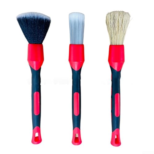 Car Detailing Brushes Set for Interior for Cleaning Soft Bristle Kit Auto Dash Vent Wheel Tire Scrubber Tools Red