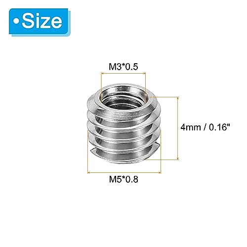 PATIKIL Thread Adapters Sleeve Reducing Nut, 10 Pcs M5*0.8 Male to M3*0.5 Female Repairing Insert Nut Screw Reducer Conversion Stainless Steel Fastener 4mm - size: M3xM5x4mm