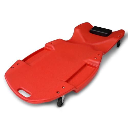 Magshion Rolling Garage Creeper with Padded Headrest, Shop Creeper 46.5" Mechanic Cart with Double Tool Tray and 6 Casters, Lightweight Floor Creeper Automotive Creeper - 440 lbs Capacity (Red) - color: Red, size: 46.5"