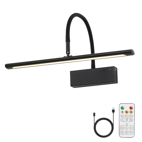JOOSENLUX Wireless Picture Light with Remote Control Battery Powered Art Light 15.75 Inch Black Gallery Light Dimmable and Timer Function for Pictures, Display, Artwork, Gallery - color: Black, size: Model C