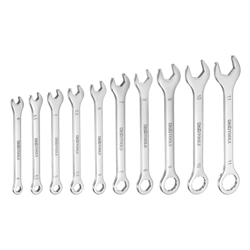 HARFINGTON Thin Combination Wrench Set 4/4.5/5/5.5/6/7/8/9/10/11mm Offset 6-Point Ended Box and 15°Angled Open End Mini Combination Wrench 30Cr13 Metric Spanner with for Auto Repairs
