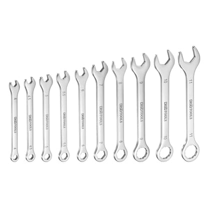 HARFINGTON Thin Combination Wrench Set 4/4.5/5/5.5/6/7/8/9/10/11mm Offset 6-Point Ended Box and 15°Angled Open End Mini Combination Wrench 30Cr13 Metric Spanner with for Auto Repairs